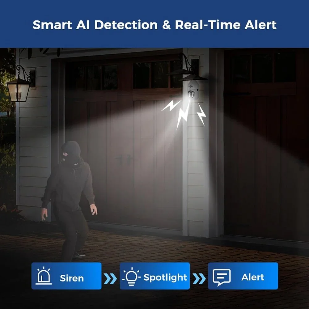 NIB Indoor/Outdoor Light bulb security camera with plug-in adapter. White. - Picture 6 of 7